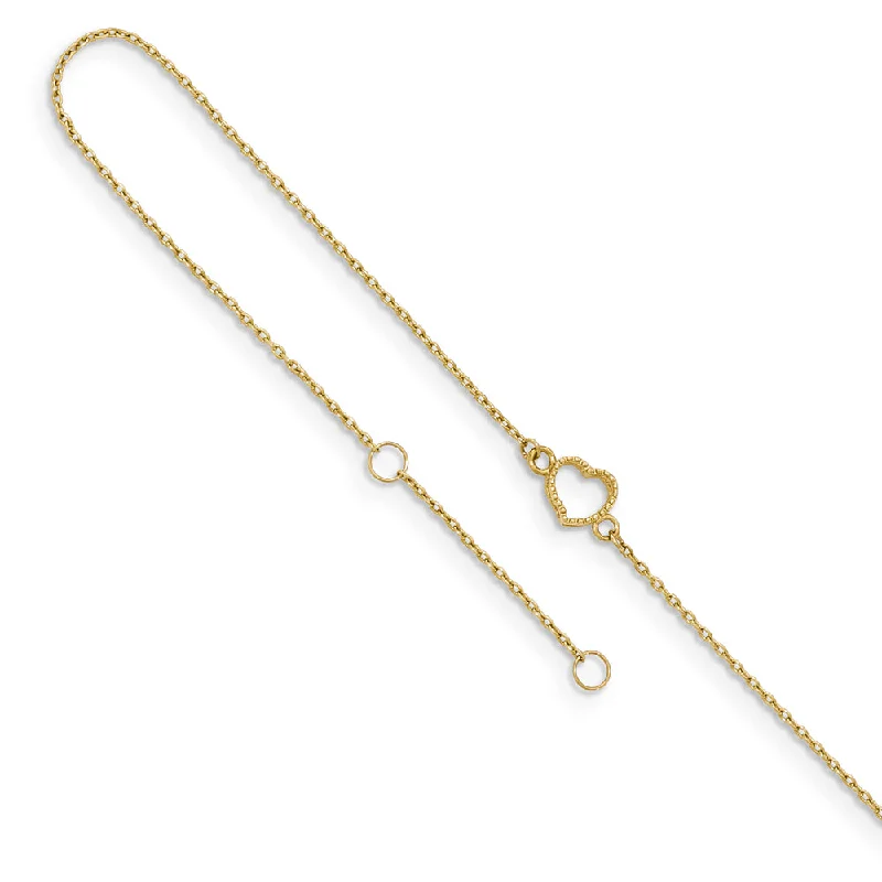 wedding bracelet for women-14k Yellow Gold 7mm Open Heart And 0.6mm Cable Chain Anklet, 9-10 Inch