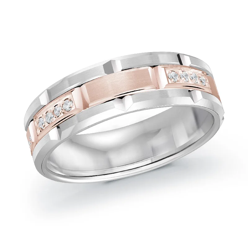 personalized engagement ring for women-14K White Gold with 14K Rose Gold and Inlaid Diamonds Ring from the Executif Collection by Malo - FJMD-073-07WP16