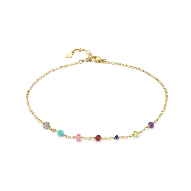 heart-shaped anklet for women-Confetti Gemstone Anklet