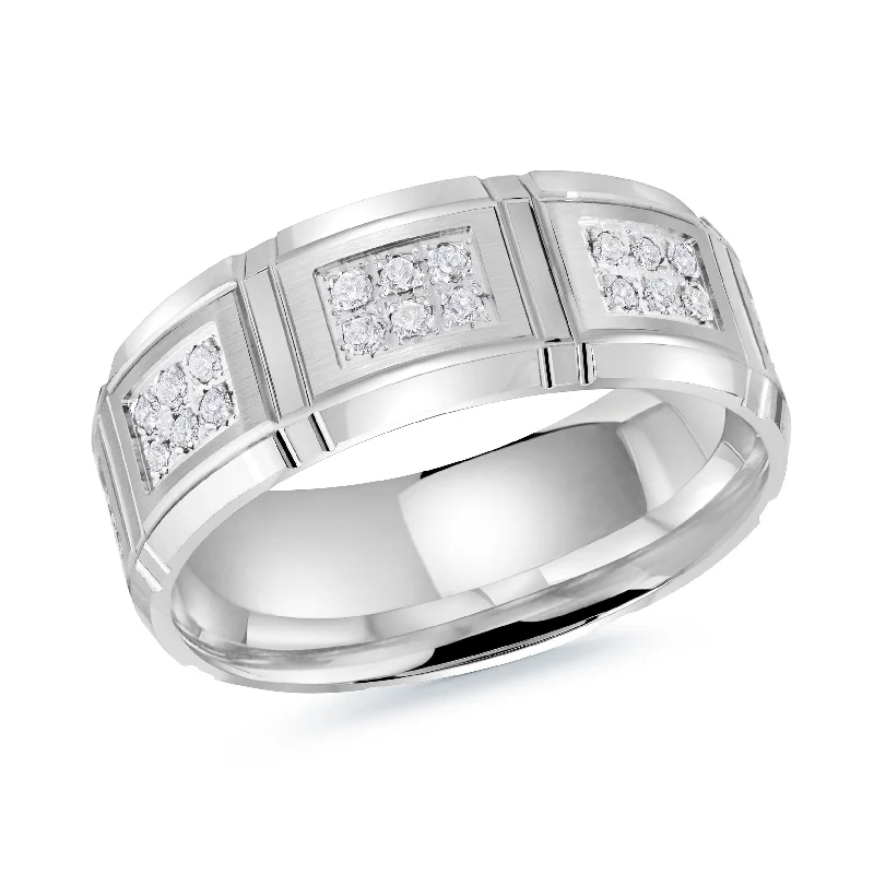 platinum solitaire engagement ring for women-14K White Gold with Inlaid Diamonds Ring from the Executif Collection by Malo - MRD-113-8W34