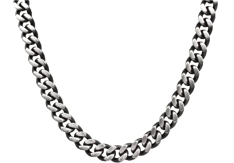 dainty necklace for women-Mens Two Toned Matt Black Stainless Steel Cuban Link 24" Chain Necklace