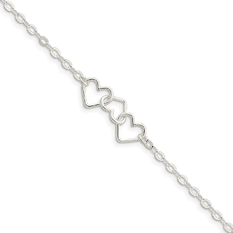 stackable bracelet for women-Sterling Silver Triple Open Heart Station Anklet