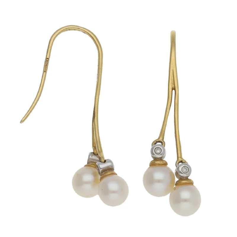 luxury diamond earrings for women-18ct Gold Cultured Pearl & 0.04ct Diamond Drop Earrings