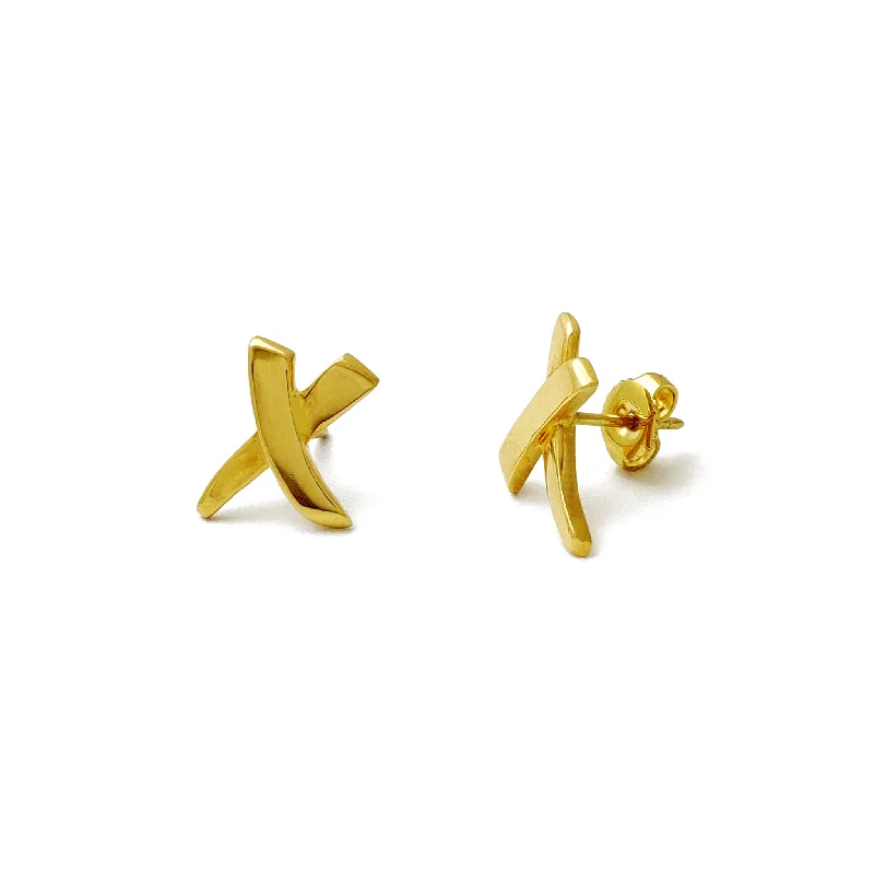 ear cuff earrings for women-Criss Cross Stud Earrings (18K)