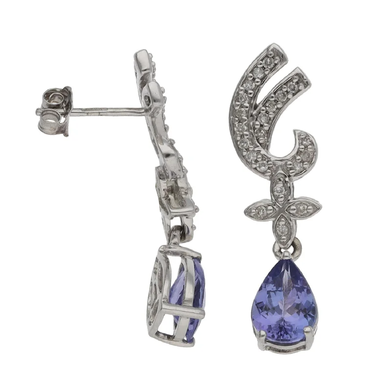 ruby earrings for women-9ct White Gold 0.42ct Diamond & Tanzanite Drop Earrings