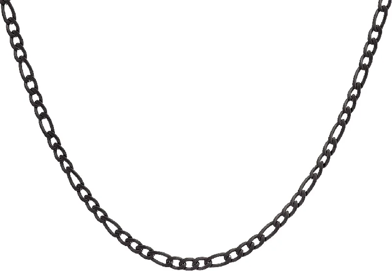 personalized necklace for women-Mens 4MM Black Plated Stainless Steel Figaro Link Chain Necklace