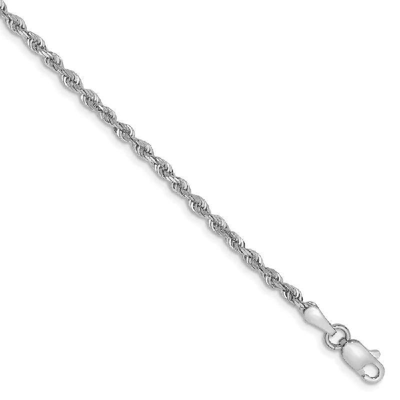 handmade anklet for women-2.25mm 10k White Gold D/C Quadruple Rope Chain Anklet