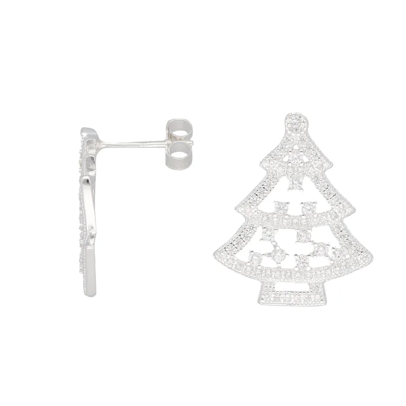 teardrop earrings for women-New Sterling Silver Cubic Zirconia Christmas Tree Earrings