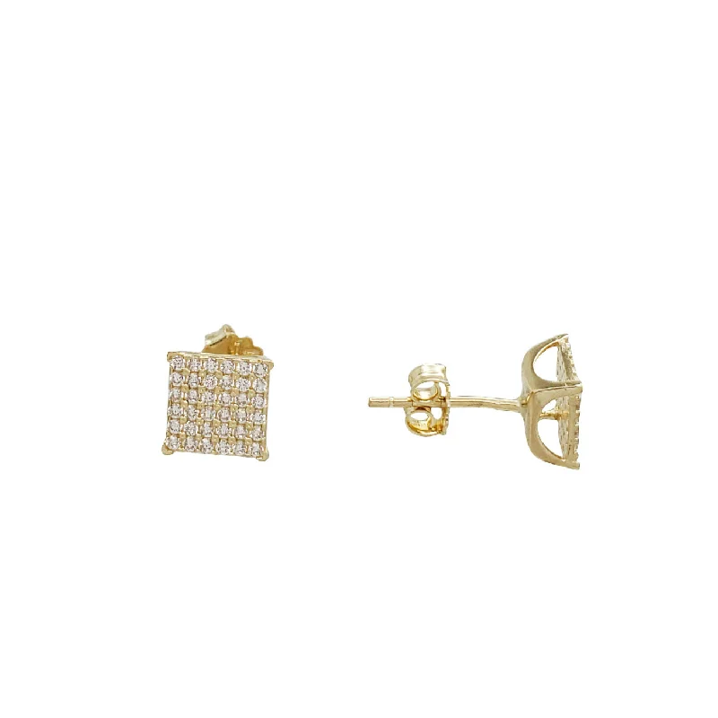 drop dangle earrings for women-Zirconia Square Stud Earrings (14K)