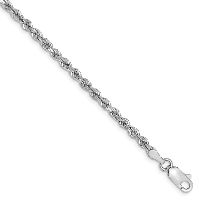 pearl bracelet for women-2.75mm, 14k White Gold, Diamond Cut Solid Rope Chain Anklet, 9 Inch