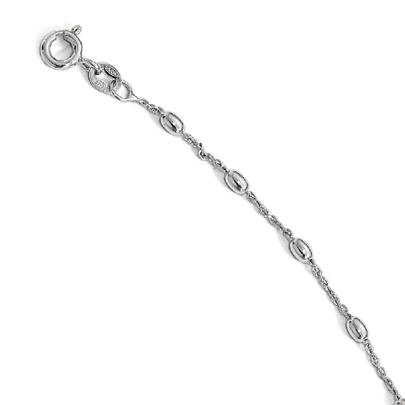 simple gold bracelet for women-Sterling Silver Polished 2.6mm Beaded Cable Chain Anklet, 9-10 Inch