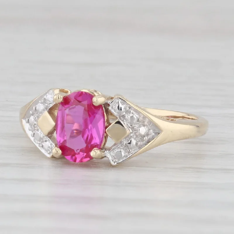 cushion cut engagement ring for women-0.90ct Lab Created Pink Sapphire Ring 10k Yellow Gold Size 6