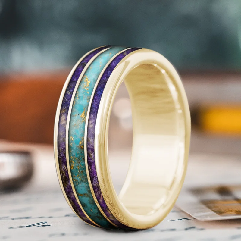 stackable ring for women-Custom Design - 3-Inlay Wide Center Ring HF5NPz1BKs-T2EajaC7EBd0M