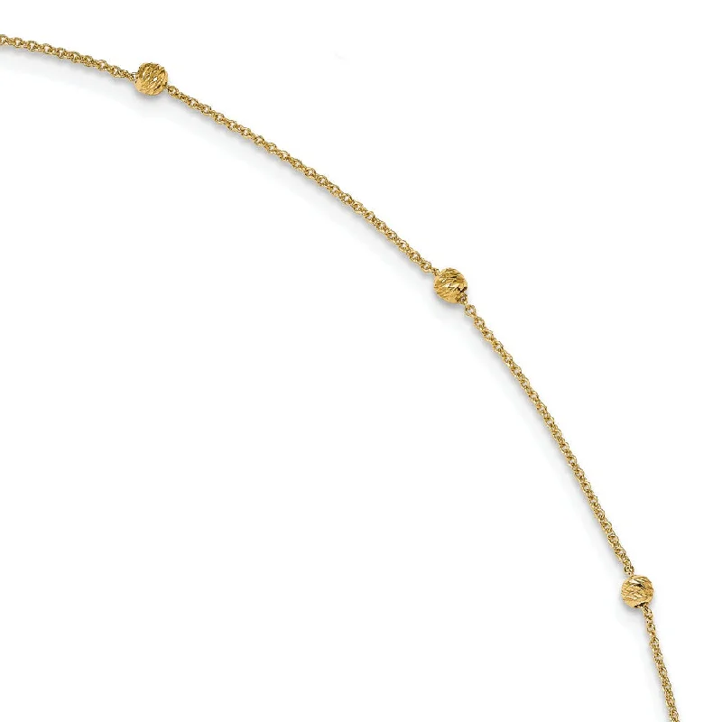 gemstone anklet for women-14k Yellow Gold Diamond Cut 3mm Beaded Cable Chain Anklet, 10-11 Inch