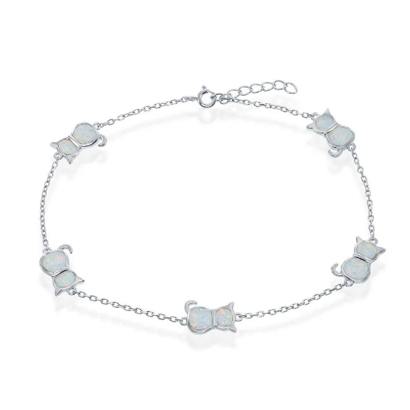 lace bracelet for women-Opalata Women's Anklet - Sterling Silver White Opal Cat | R-9236