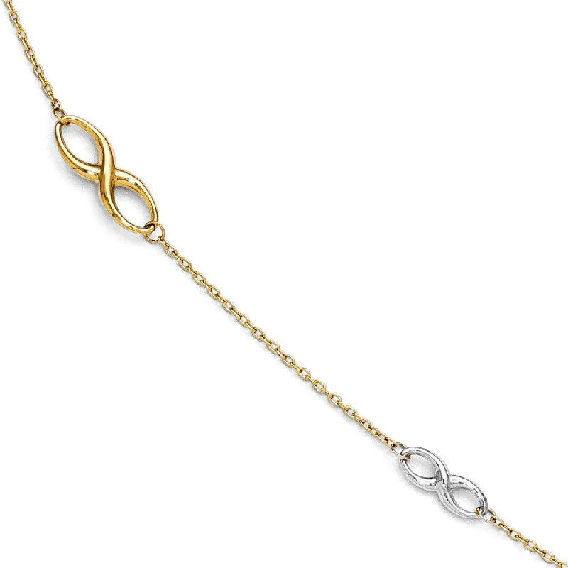 solid gold anklet for women-14k Two Tone Gold Polished Infinity Station Anklet, 9-10 Inch