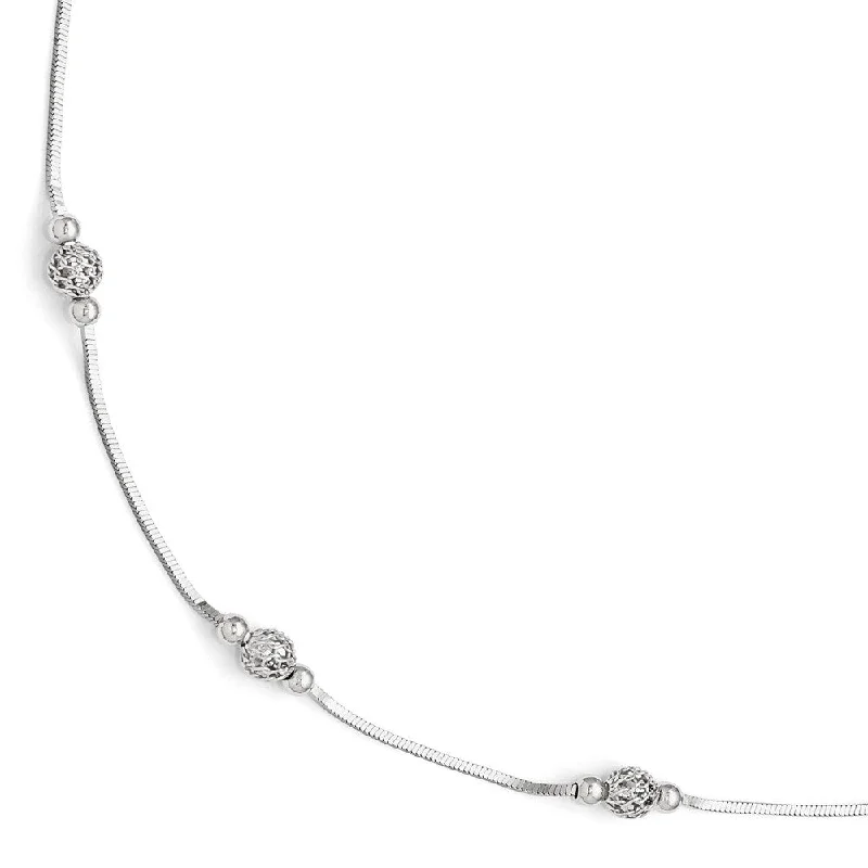 charm bracelet for women-Sterling Silver 6mm Cage Bead Station And 1mm Box Anklet, 9-10 Inch