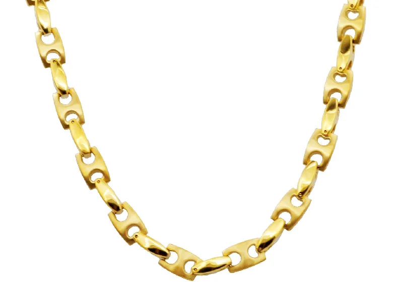 luxury gold necklace for women-Mens Stainless Steel Gold Plated Anchor Link Chain Necklace