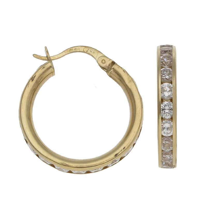 matching earrings for women-9ct Gold Cubic Zirconia Hoop Earrings