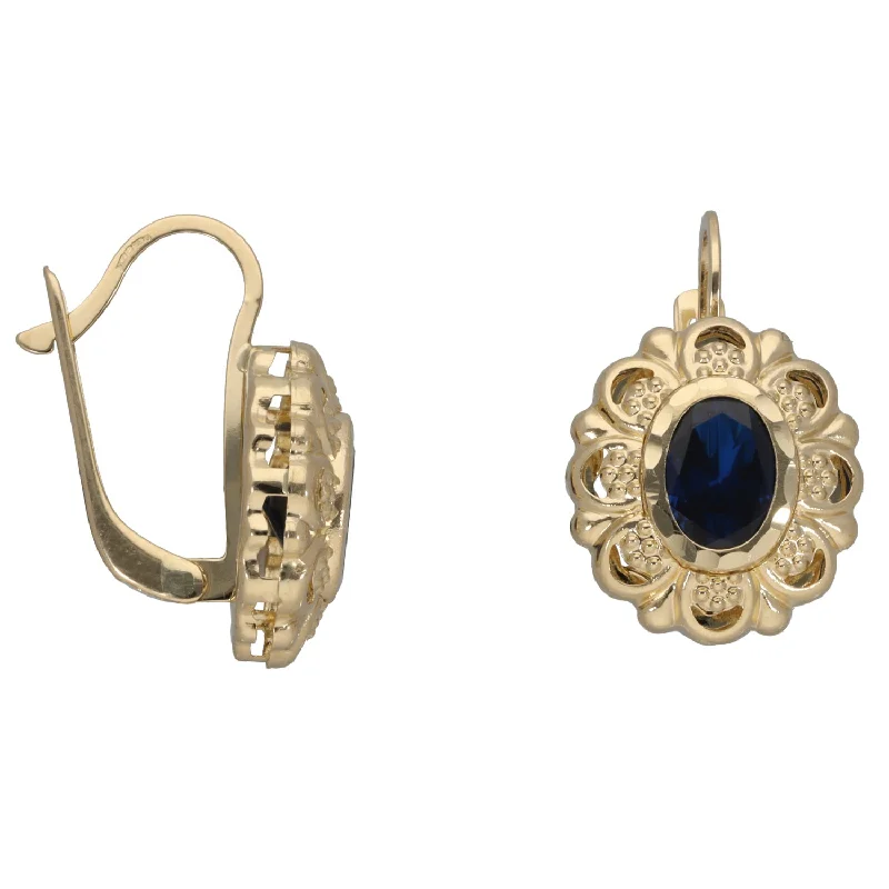 unique earrings for women-New 14ct Gold Blue Stone Dress/Cocktail Earrings