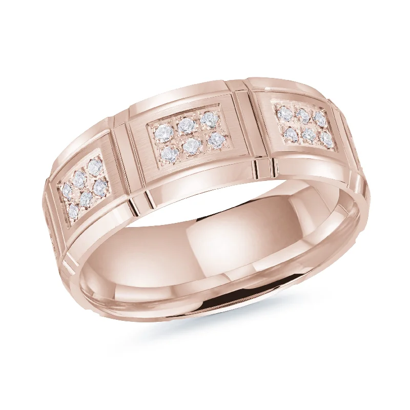 double band engagement ring for women-14K Rose Gold with Inlaid Diamonds Ring from the Executif Collection by Malo - MRD-113-8P34