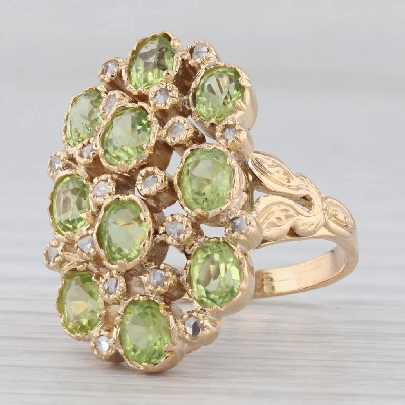 minimalist engagement ring for women-2.10ctw Peridot Diamond Cluster Cocktail Ring 800 Gold Size 6.25