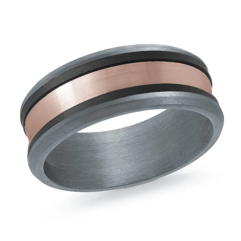 custom engagement ring set for women-Tantalum with Carbon Fiber and 14K Rose Gold Ring from the Tantalum Collection by Malo - MRDTC-024-9BP