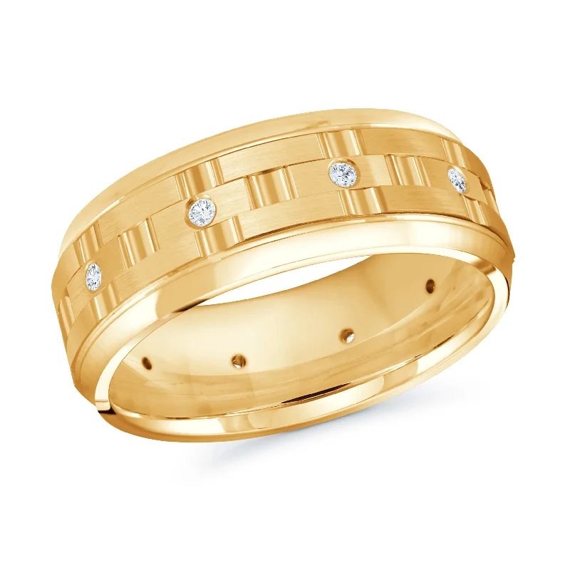 engraved engagement ring for women-14K Yellow Gold with Inlaid Diamonds Ring from the Executif Collection by Malo - MRD-086-8Y15