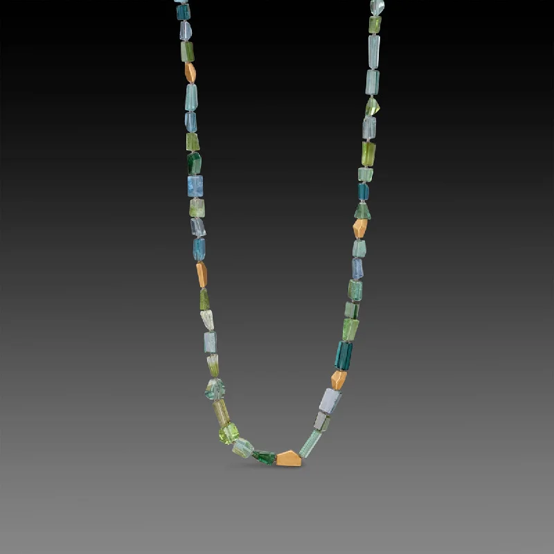 gold chain necklace for women-Green Tourmaline Necklace with 22k Beads