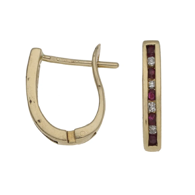 minimalist earrings for women-9ct Gold Ruby & 0.08ct Diamond Creole Earrings