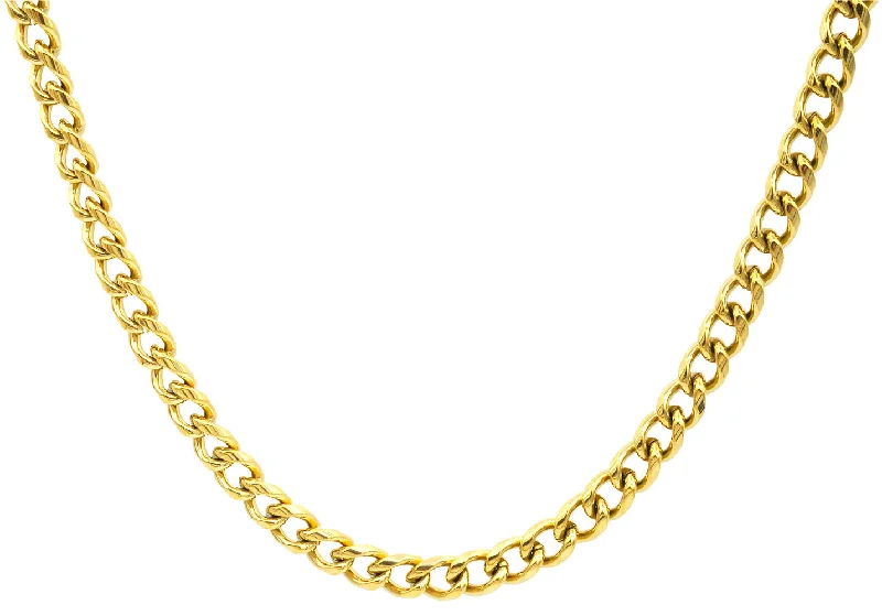 crystal pendant necklace for women-Mens 5mm Gold Stainless Steel Miami Cuban Link 24" Chain Necklace