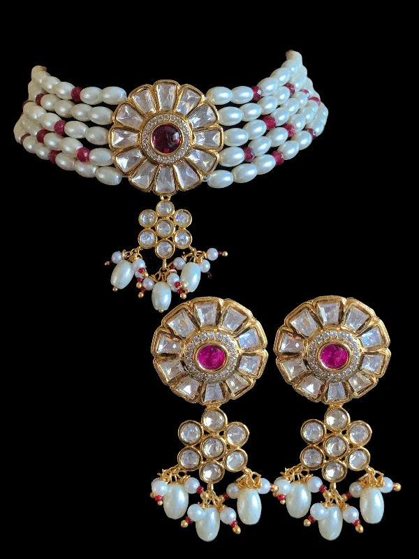 ear cuff earrings for women-C137 polki choker with earrings ( READY TO SHIP )