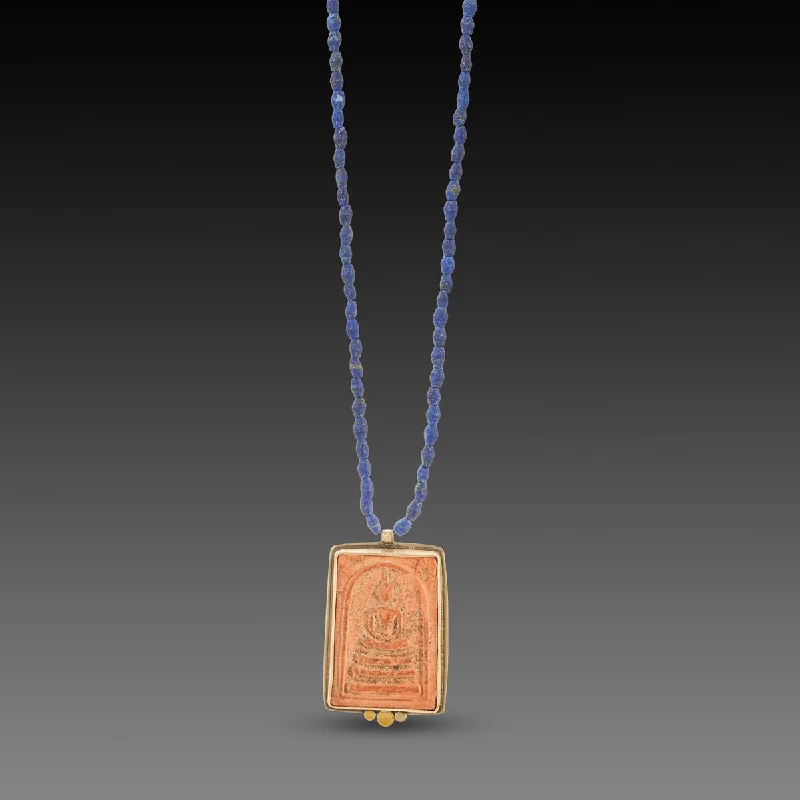 trendy charm necklace for women-Buddha Amulet on Lapis Strand