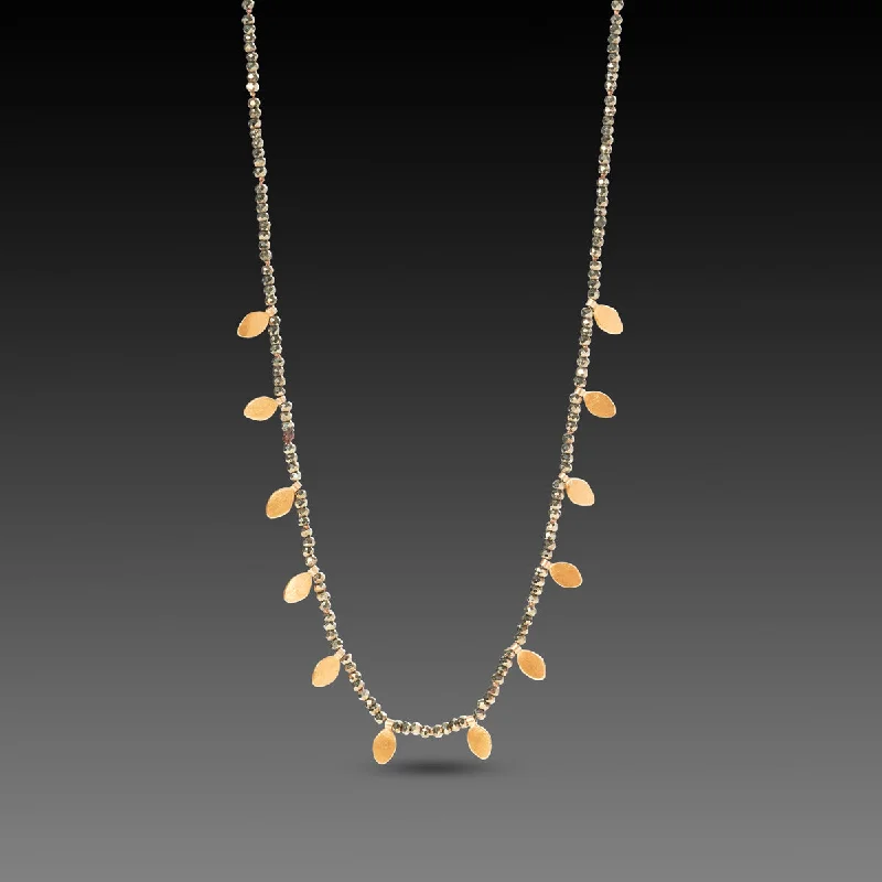 statement pendant necklace for women-Pyrite & Gold Leaves Necklace