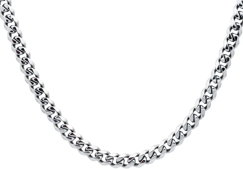 vintage-inspired necklace for women-Mens 7mm Stainless Steel Curb 24" Link Chain Necklace