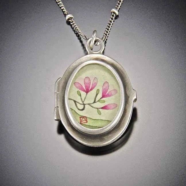 fashion necklace for women-Magnolia Locket Necklace