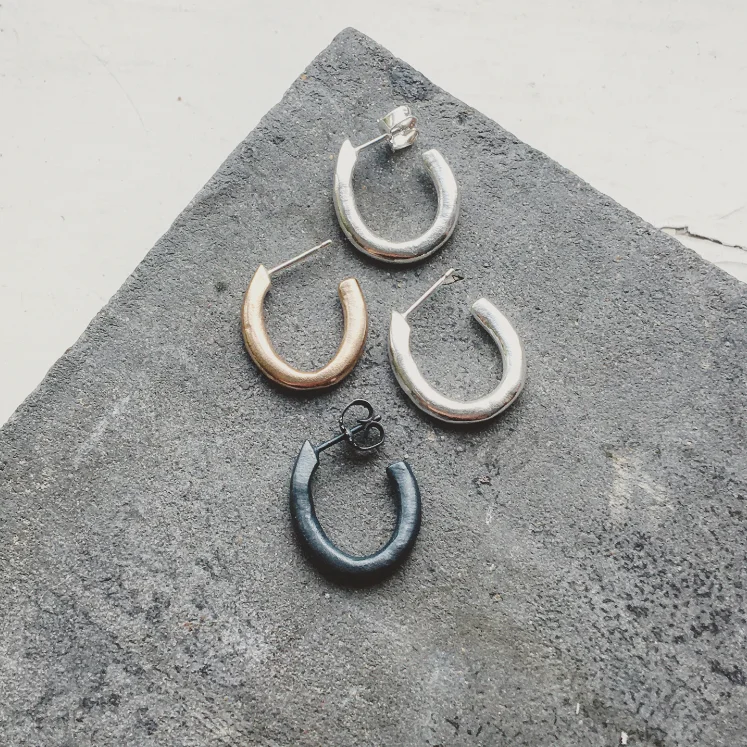 silver earrings for women-Runsas Hoop Earring Silver or Bronze