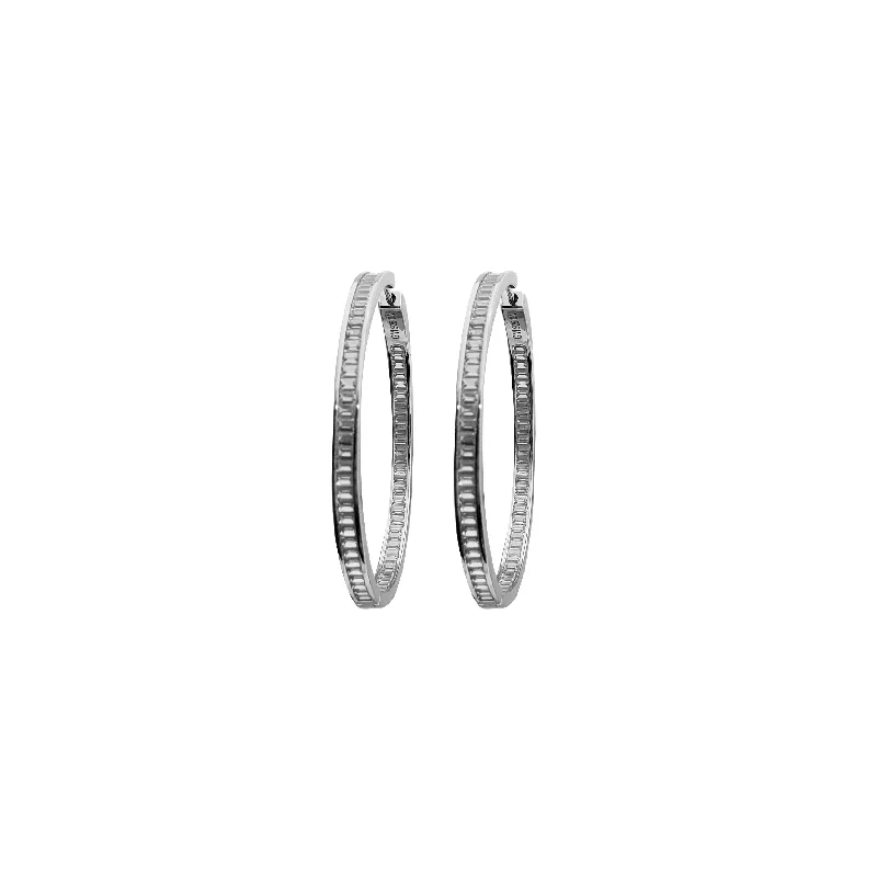 vintage-inspired earrings for women-Cubic Zirconia Baguette Hoop Earrings (Silver)