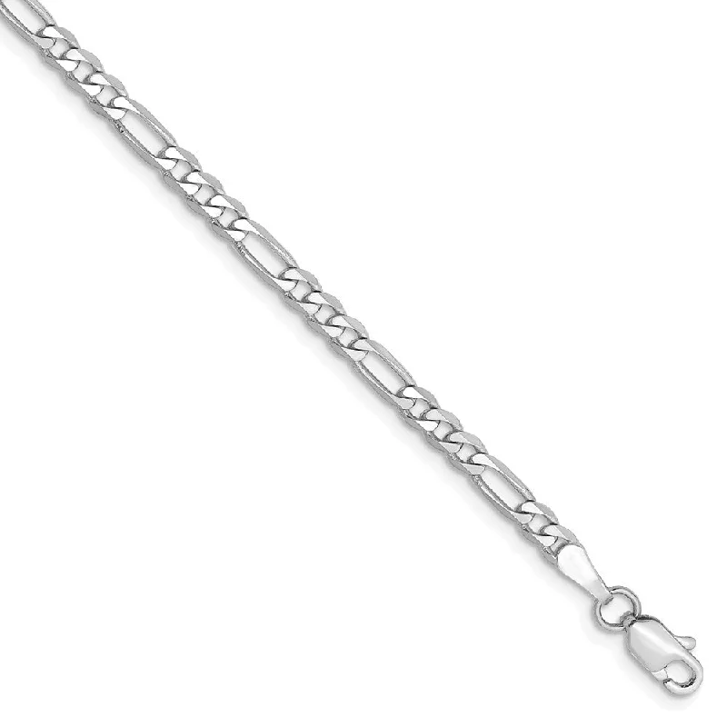 bangles bracelet for women-14k White Gold 3mm Flat Figaro Anklet