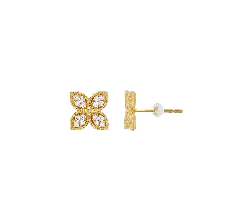 flower dangle earrings for women-Clover Stud Earrings (14K)