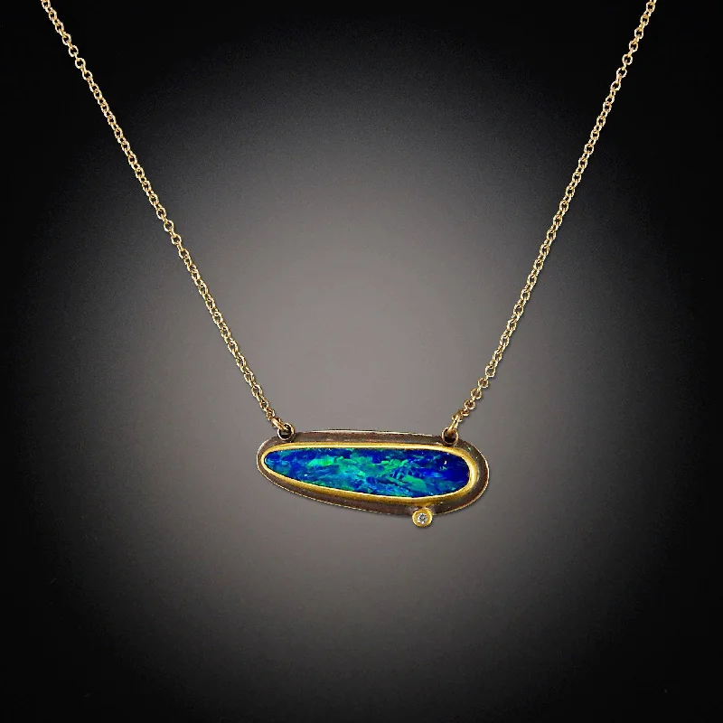 double necklace for women-Australian Opal Necklace with Diamond