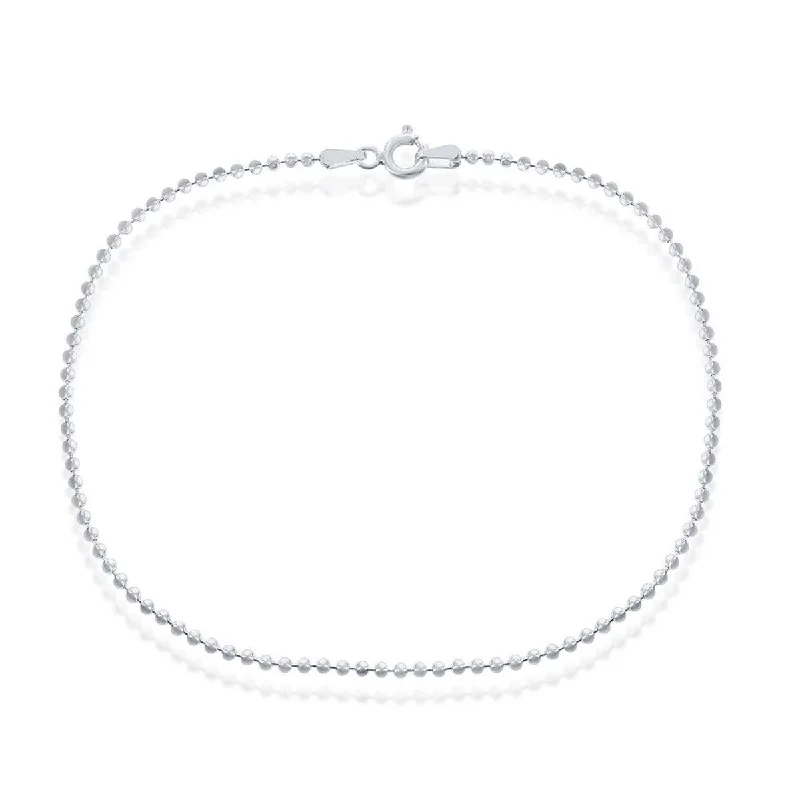 simple gold bracelet for women-Classic Women's Anklet - Sterling Silver 1.8mm Diamond-Cut Beaded | R-9258