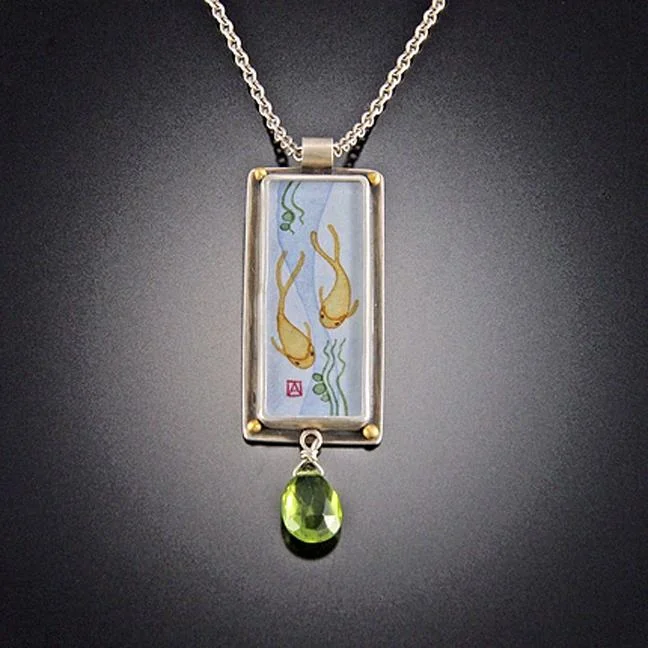 minimalist pendant necklace for women-Rectangular Koi Necklace with Peridot