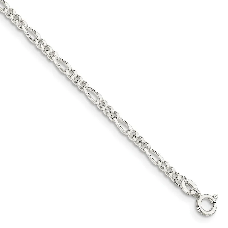 unique bracelet for women-Sterling Silver 2.5mm Solid Figaro Chain Anklet