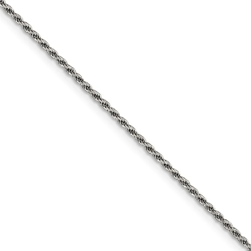 stackable bracelet for women-1.5mm Rhodium Plated Sterling Silver Solid D/C Rope Chain Anklet