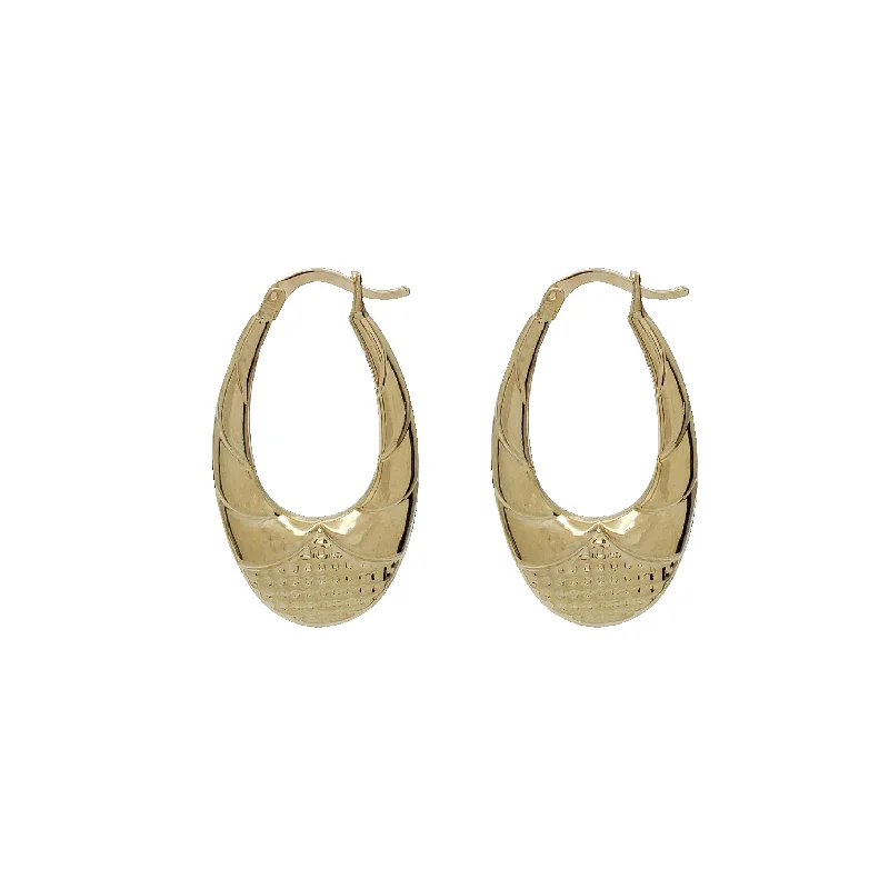 chic earrings for women-Textured Oval Hoop Earrings (14K)