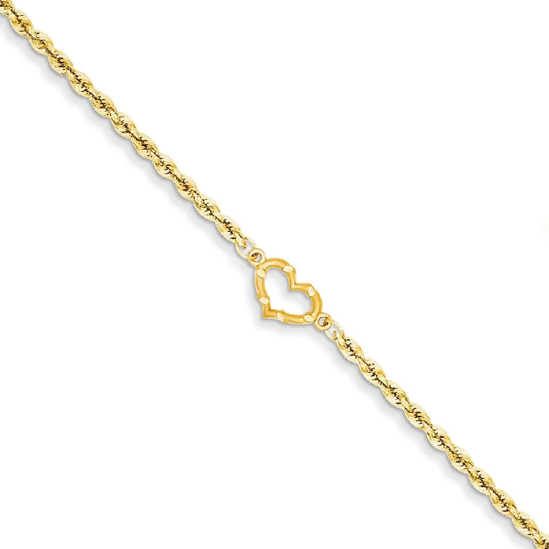 vintage bangle bracelet for women-14k Yellow Gold Rope with Heart Anklet, 10 Inch