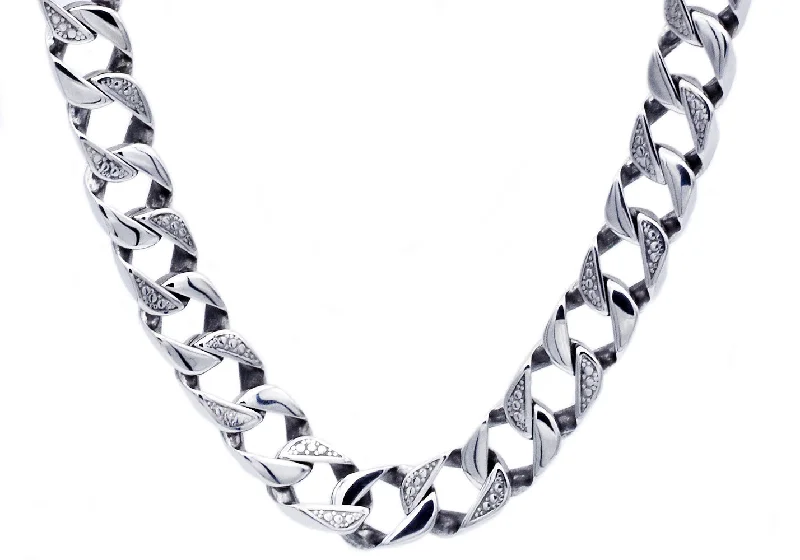 delicate necklace for women-Mens 14mm Stainless Steel Pave Curb Link Chain Necklace