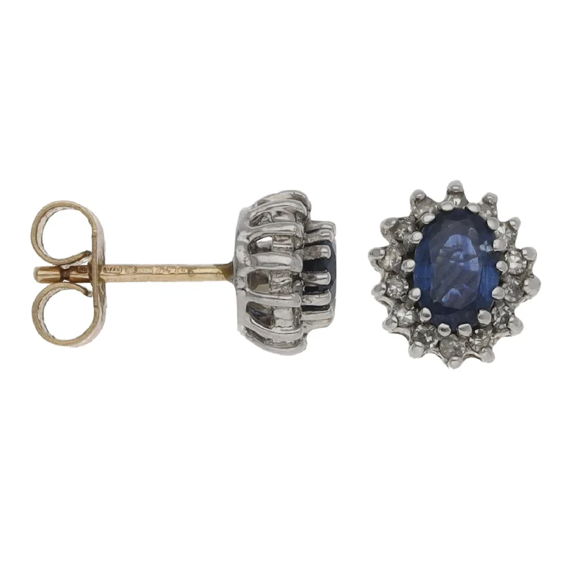 elegant earrings for women-9ct Gold 0.28ct Diamond & Sapphire Cluster Earrings