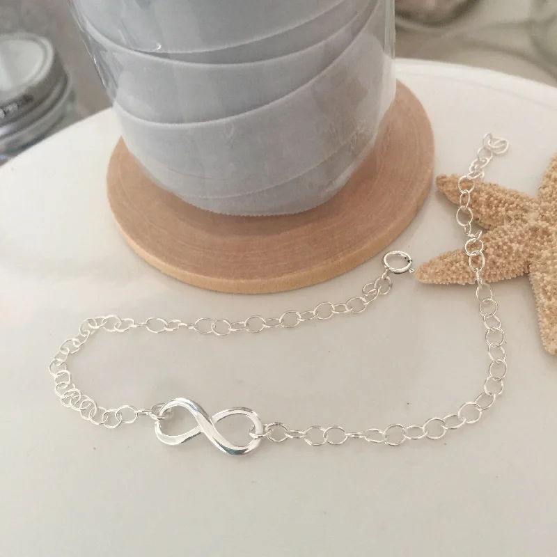 diamond anklet for women-Sterling Silver Infinity Anklet